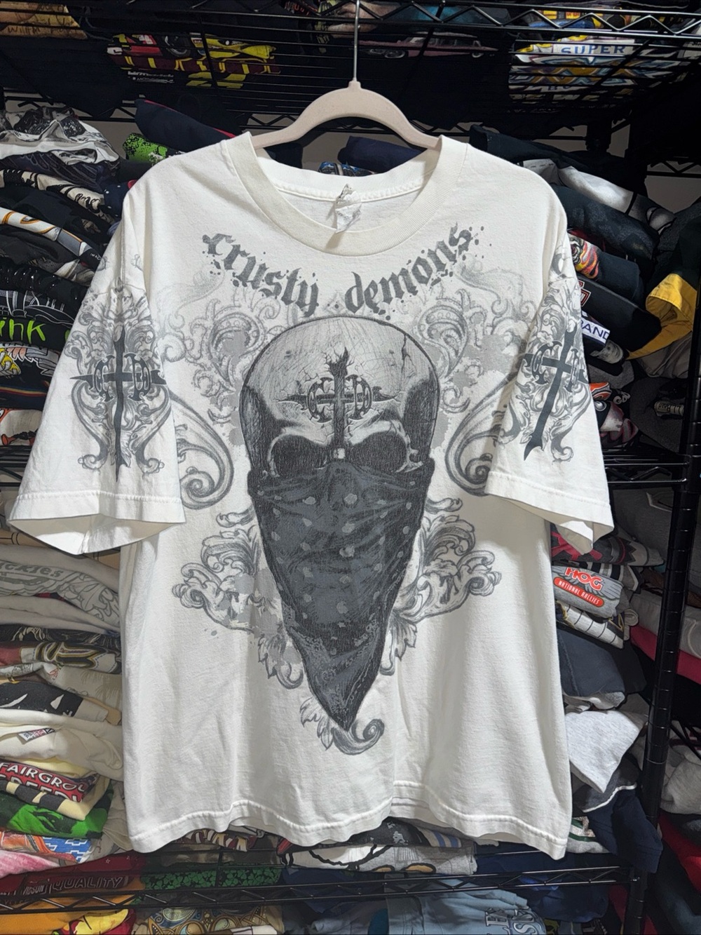 Y2K Crusty Demons Band Grunge Rock Skull Shirt Size Xl